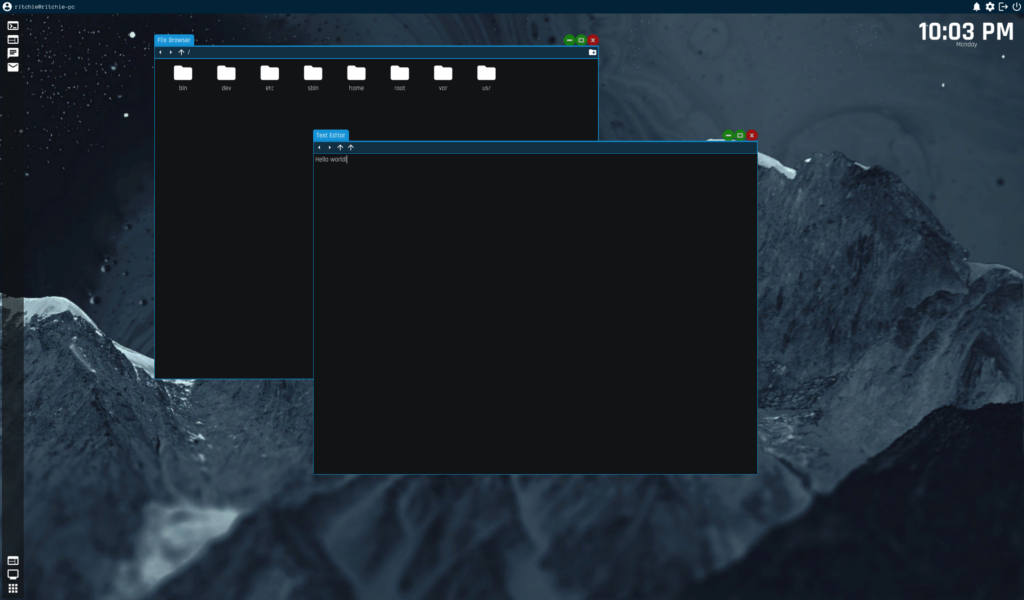 Screenshot of a floating File Manager and Text Editor window
